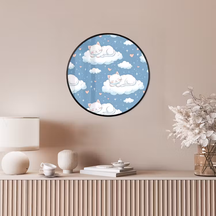 Kitten - Wolken - Blauw Fotolijst rond zonder passe partout klein 856 -sfeer3