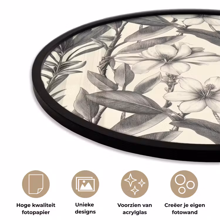 Klassiek - Botanisch - Zwart - Beige Fotolijst rond zonder passe partout klein 856 -closeup_NL