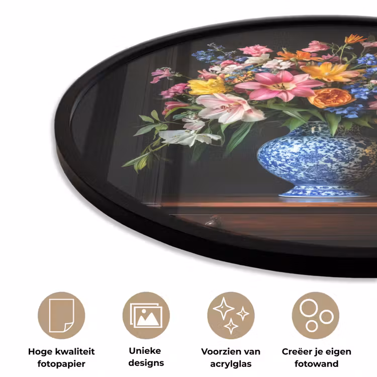 Kleur - Vaas - Bloemen - Boeket Fotolijst rond zonder passe partout klein -closeup_NL