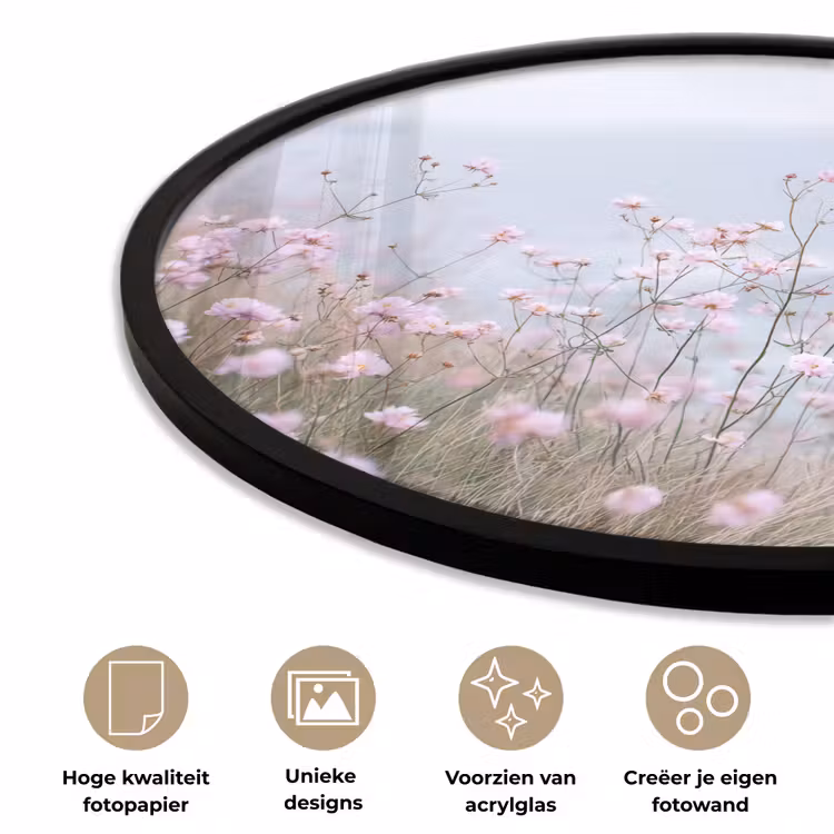 Klif - Bloemen - Zee - Roze Fotolijst rond zonder passe partout klein -closeup_NL