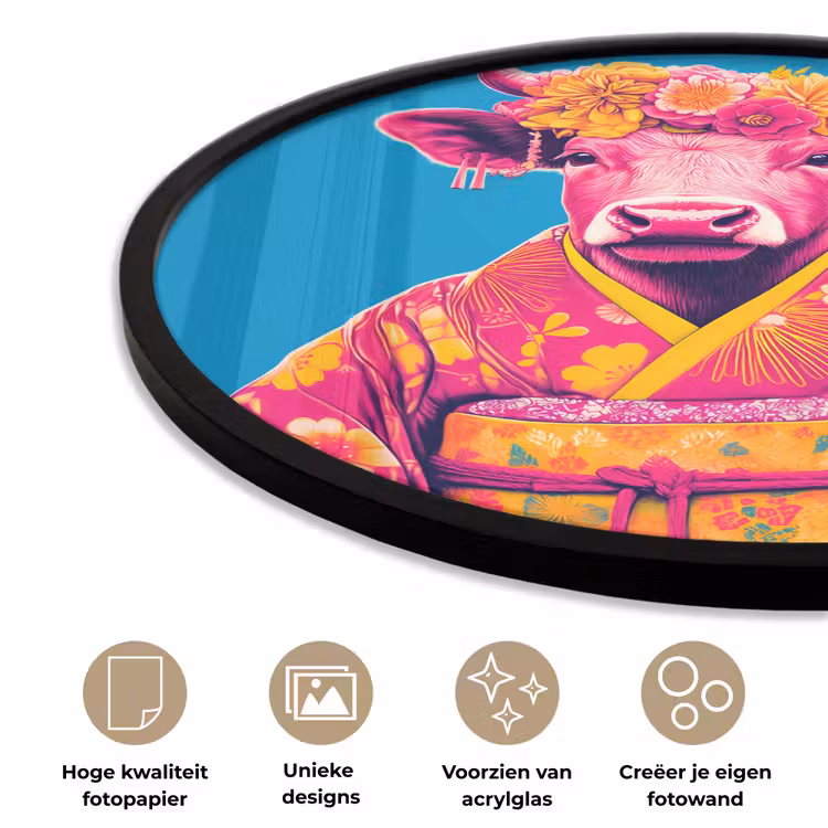 Koe - Bloemenkrans - Oorhangers - Kimono Fotolijst rond zonder passe partout klein -closeup_NL