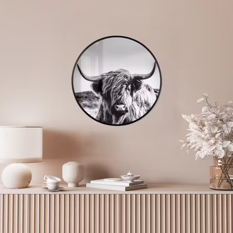 Koe - Schotse hooglander - Zwart - Wit - Dier - Natuur - Wild Fotolijst rond zonder passe partout klein -sfeer3