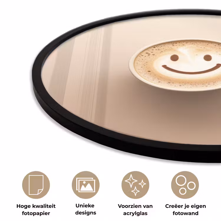 Koffie - Melkschuim - Lach - Beige Fotolijst rond zonder passe partout klein -closeup_NL