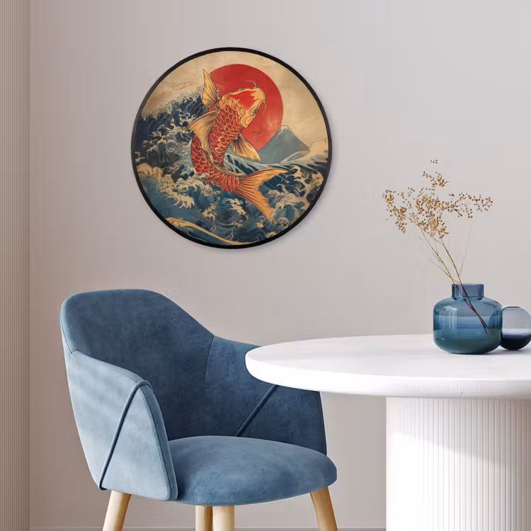 Koi - Zee - Golven - Zon Fotolijst rond zonder passe partout klein -sfeer2