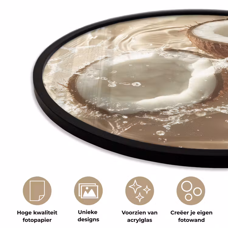 Kokosnoot - Water - Beige - Spetters Fotolijst rond zonder passe partout klein -closeup_NL