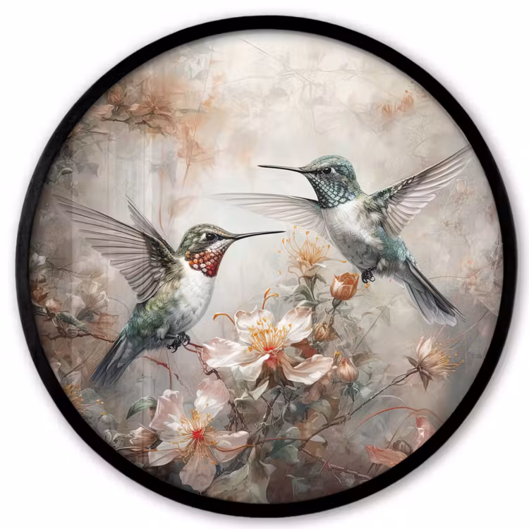 Kolibrie - Vogels - Bloemen - Planten Fotolijst rond zonder passe partout klein -3d