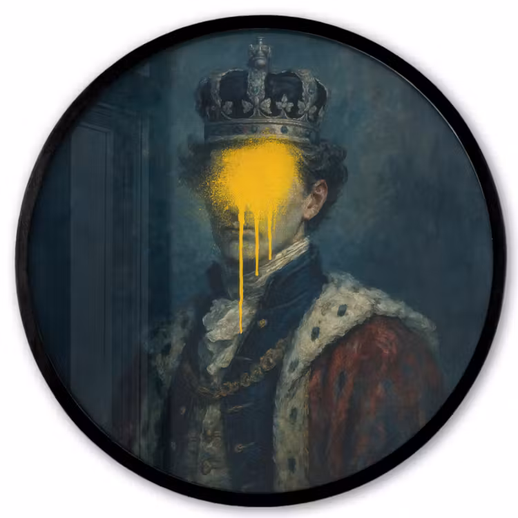 Koning - Portret - Druipende gele verf Fotolijst rond zonder passe partout klein -3d