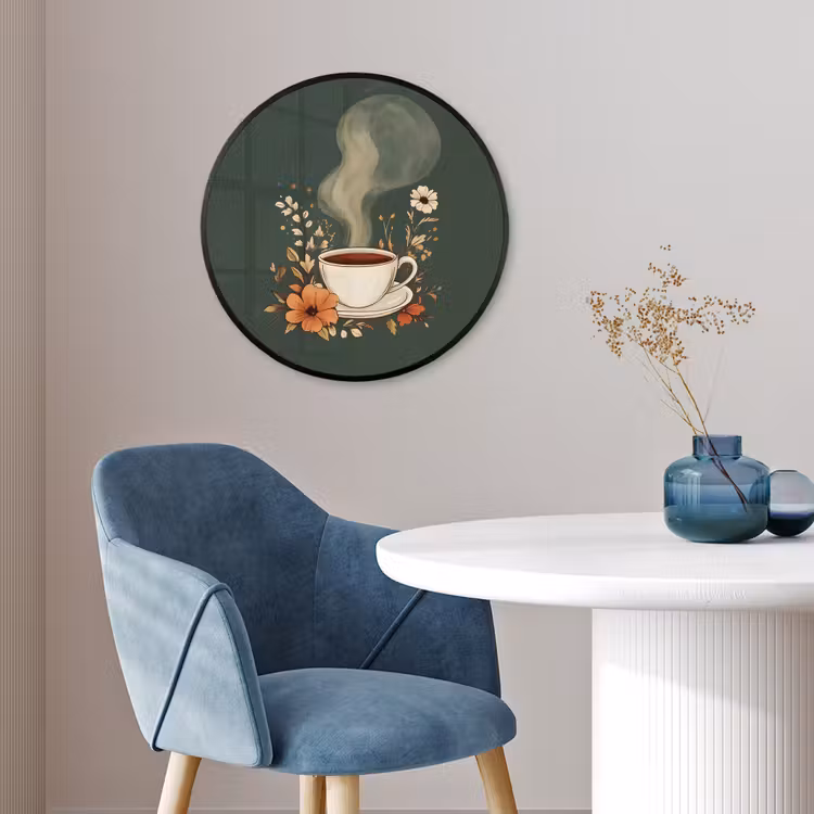 Kop - Bloemen - Groen - Koffie Fotolijst rond zonder passe partout klein -sfeer2