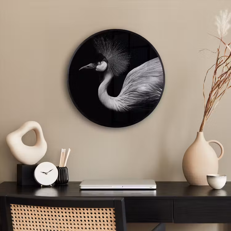 Kraanvogel - Zwart - Wit - Vogel - Dieren Fotolijst rond zonder passe partout klein -sfeer1