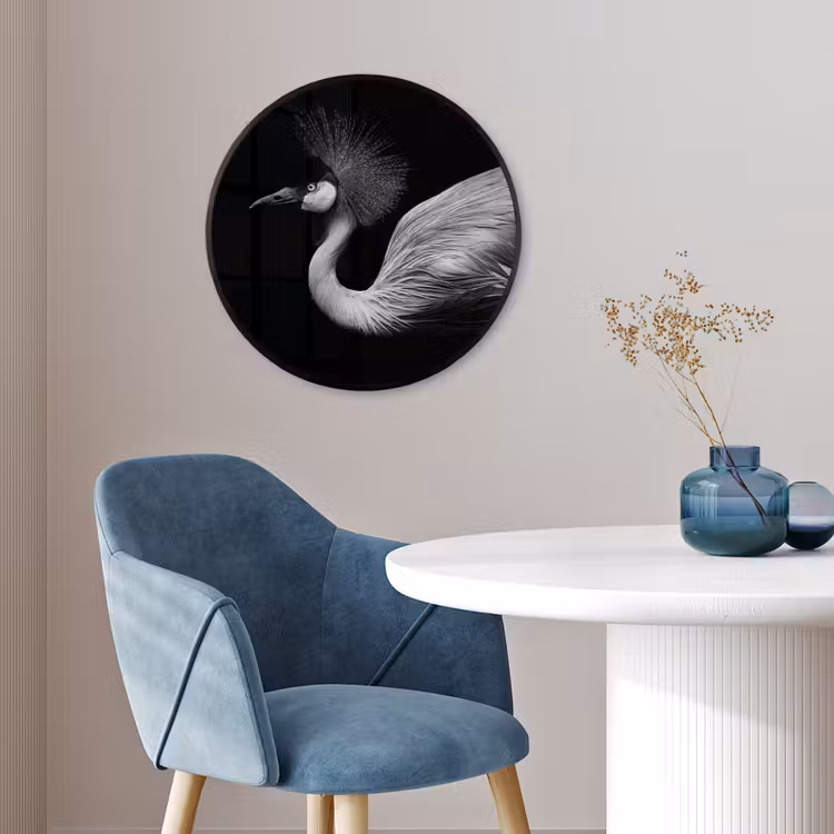 Kraanvogel - Zwart - Wit - Vogel - Dieren Fotolijst rond zonder passe partout klein -sfeer2