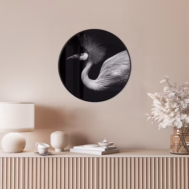 Kraanvogel - Zwart - Wit - Vogel - Dieren Fotolijst rond zonder passe partout klein -sfeer3