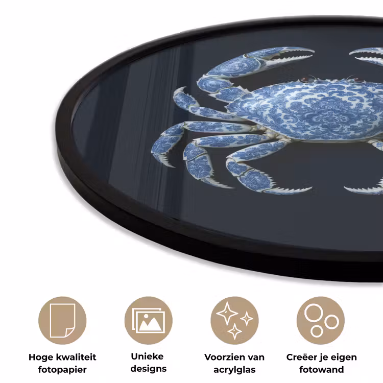Krab - Delfts blauw - Dieren Fotolijst rond zonder passe partout klein -closeup_NL