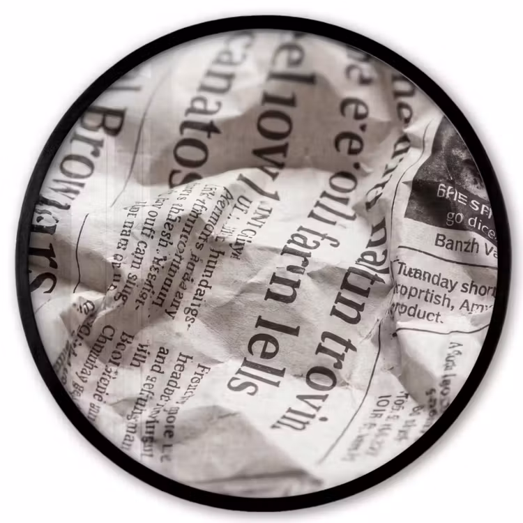 Krant - Gekreukeld - Textuur - Vintage - Zwart-wit Fotolijst rond zonder passe partout klein -3d