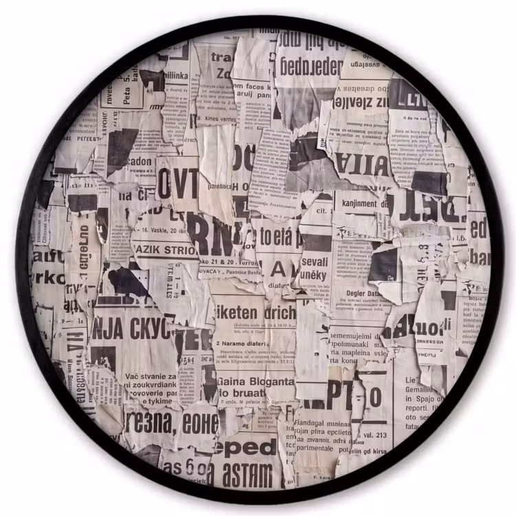 Krant - Gescheurd - Textuur - Abstract - Zwart-wit Fotolijst rond zonder passe partout klein -3d