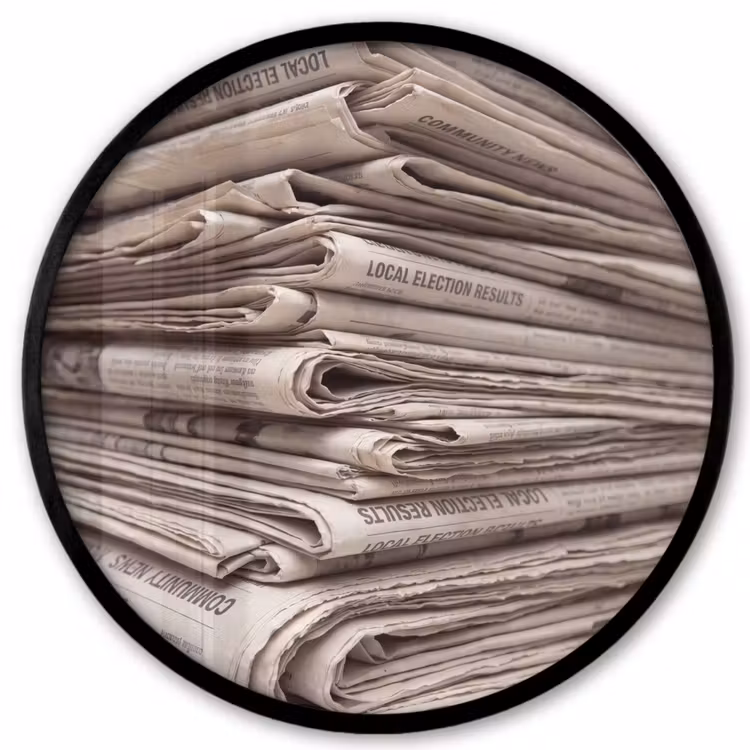 Kranten - Stapel - Nieuws - Vintage - Beige Fotolijst rond zonder passe partout klein -3d