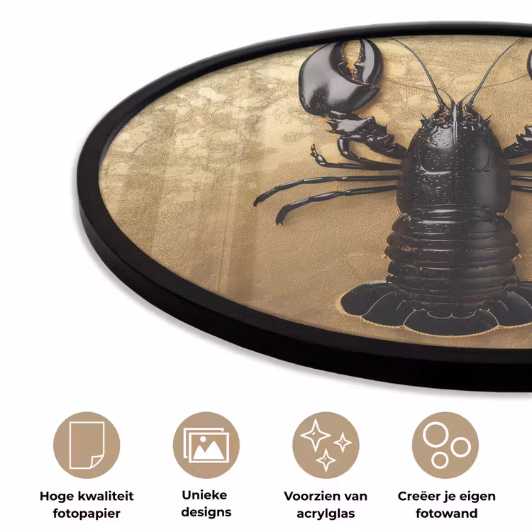 Kreeft - Zwart - Goud - Luxe Fotolijst rond zonder passe partout klein -closeup_NL