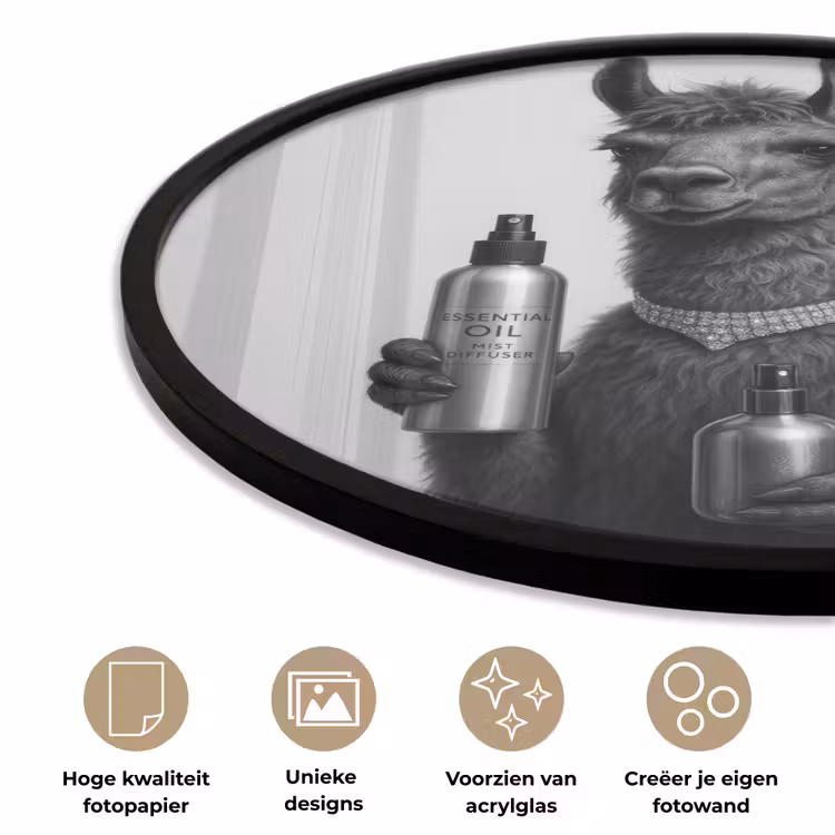 Lama - Flessen - Zwart - Wit Fotolijst rond zonder passe partout klein -closeup_NL