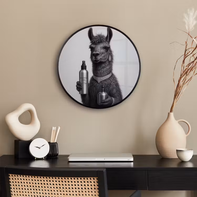 Lama - Flessen - Zwart - Wit Fotolijst rond zonder passe partout klein -sfeer1
