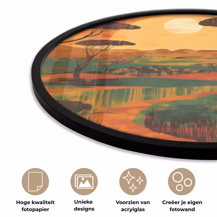 Landschap - Afrikaans - Zon Fotolijst rond zonder passe partout klein -closeup_NL