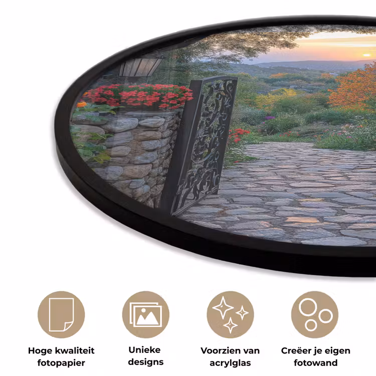 Landschap - Hek - Pad - Zonsondergang - Natuur Fotolijst rond zonder passe partout klein -closeup_NL