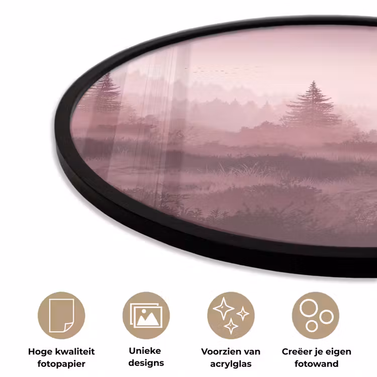 Landschap - Mistig - Roze Fotolijst rond zonder passe partout klein -closeup_NL