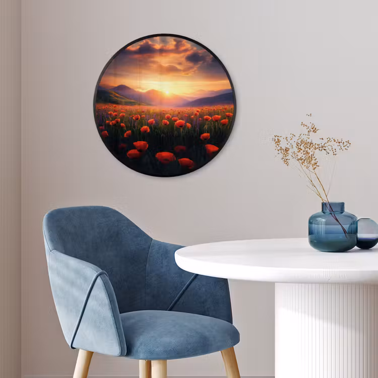 Landschap - Zonsondergang - Bloemenveld Fotolijst rond zonder passe partout klein -sfeer2
