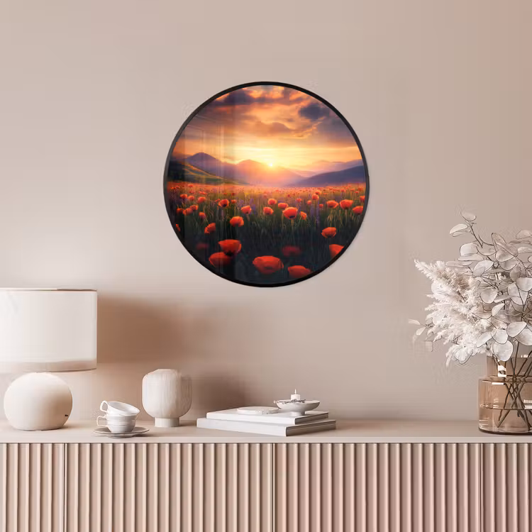 Landschap - Zonsondergang - Bloemenveld Fotolijst rond zonder passe partout klein -sfeer3