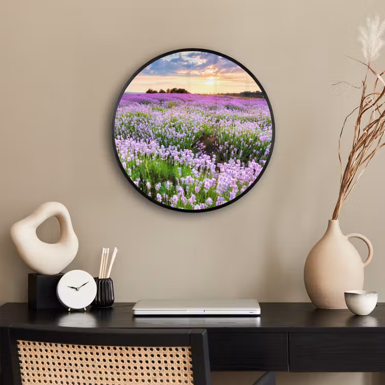 Lavendel - Bloemen - Zonsondergang - Paars - Weide Fotolijst rond zonder passe partout klein -sfeer1