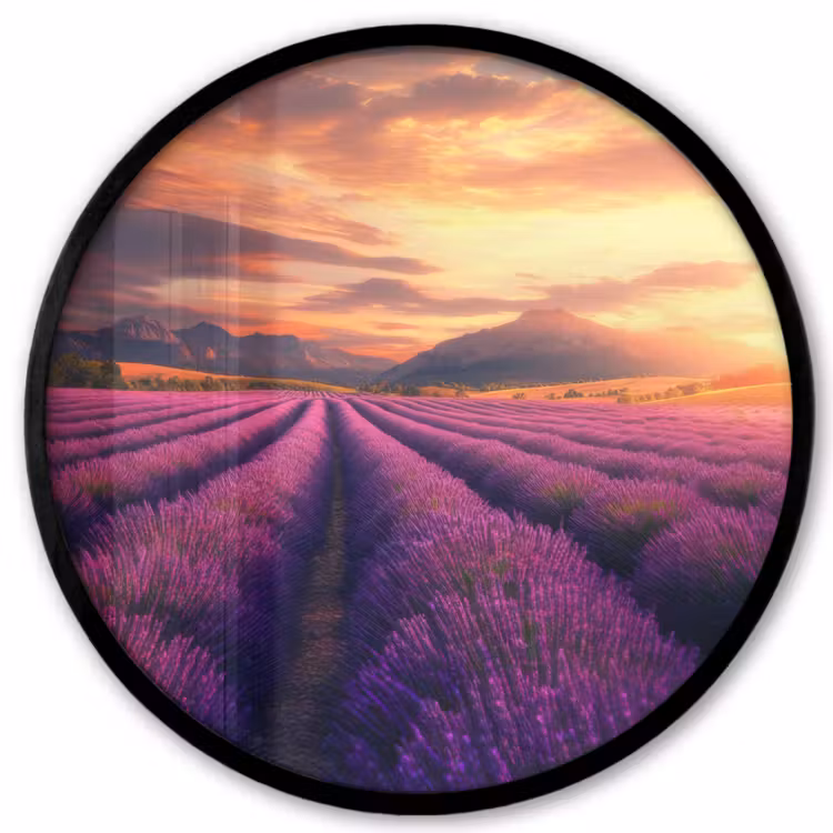 Lavendelveld - Zonsondergang - Paars Fotolijst rond zonder passe partout klein -3d