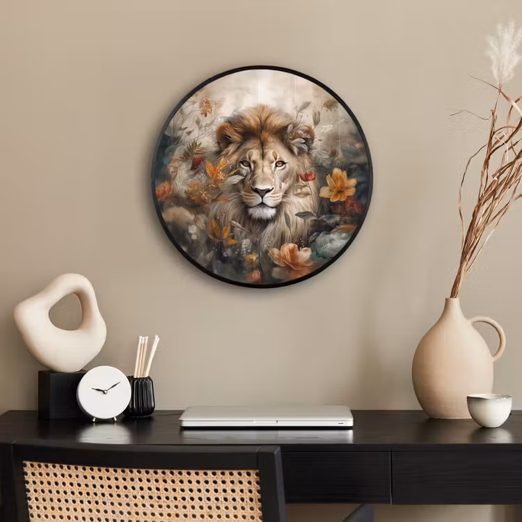 Leeuw - Wilde dieren - Planten - Natuur - Bloemen Fotolijst rond zonder passe partout klein -sfeer1