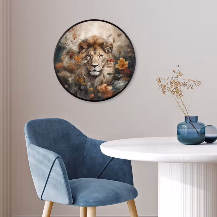 Leeuw - Wilde dieren - Planten - Natuur - Bloemen Fotolijst rond zonder passe partout klein -sfeer2