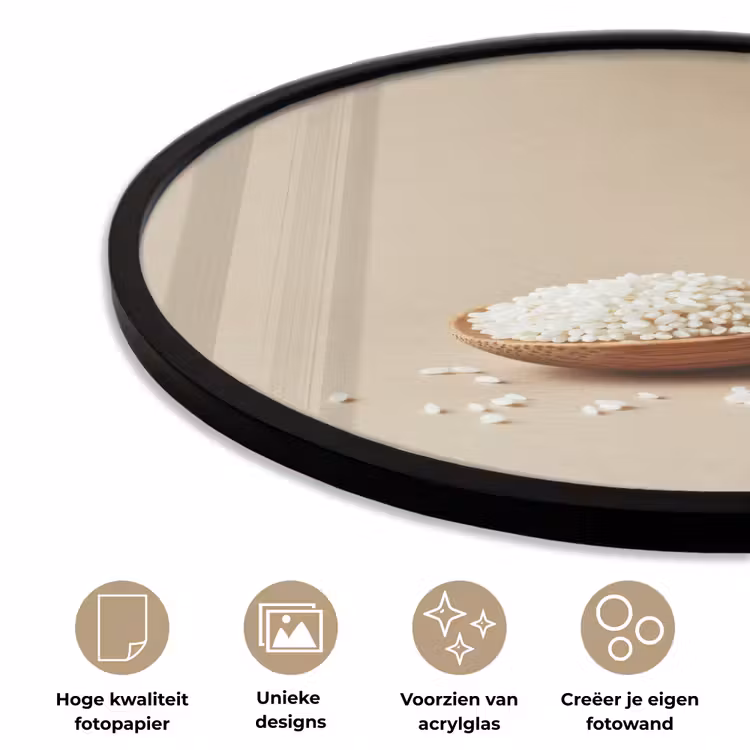 Lepel - Rijst - Hout - Beige Fotolijst rond zonder passe partout klein -closeup_NL