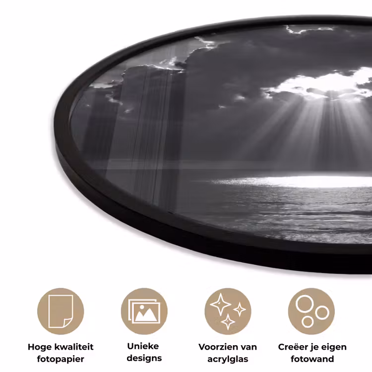 Licht - Wolken - Zee - Zwart-wit - Natuur Fotolijst rond zonder passe partout klein -closeup_NL