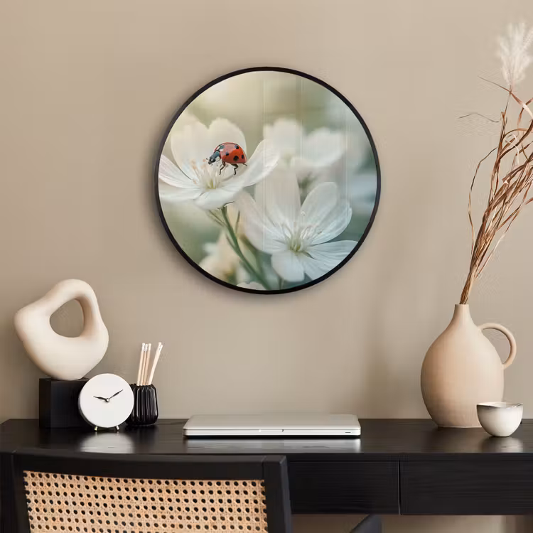 Lieveheersbeestje - Bloemen - Wit Fotolijst rond zonder passe partout klein -sfeer1