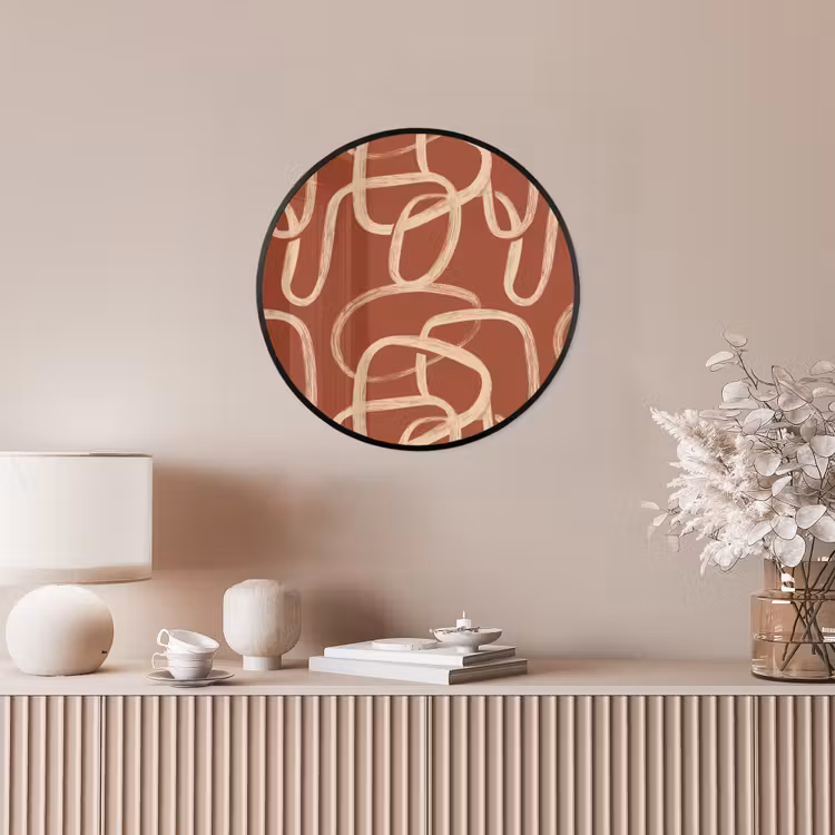 Lijnen - Abstract - Organisch - Terracotta - Crème Fotolijst rond zonder passe partout klein 856 -sfeer3