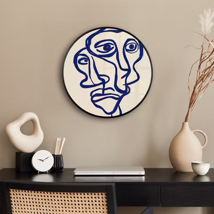 Lijntekening - Overlappende gezichten - Donkerblauw Fotolijst rond zonder passe partout klein -sfeer1