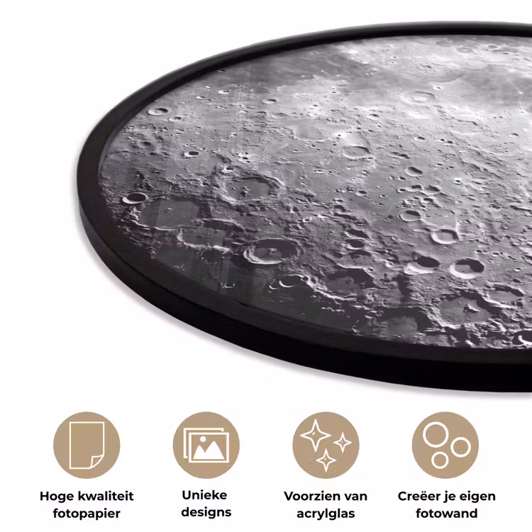 Ronde fotolijst - Maan - Kraters - Ruimte - Maan - Kraters - Ruimte Fotolijst rond zonder passe partout klein