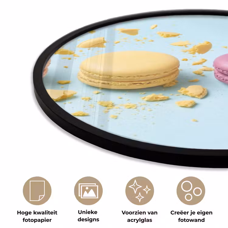 Macarons - Kleurrijk - Pastel Fotolijst rond zonder passe partout klein -closeup_NL