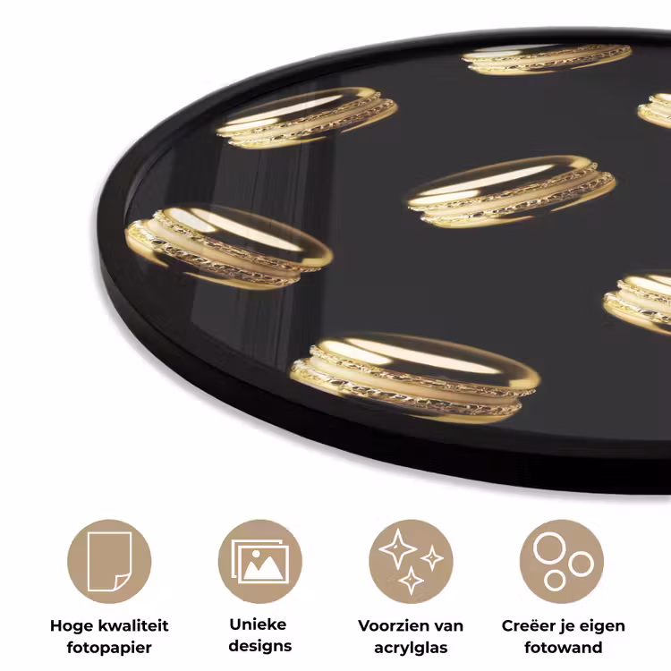 Macarons - Patroon - Goud - Zwart Fotolijst rond zonder passe partout klein -closeup_NL
