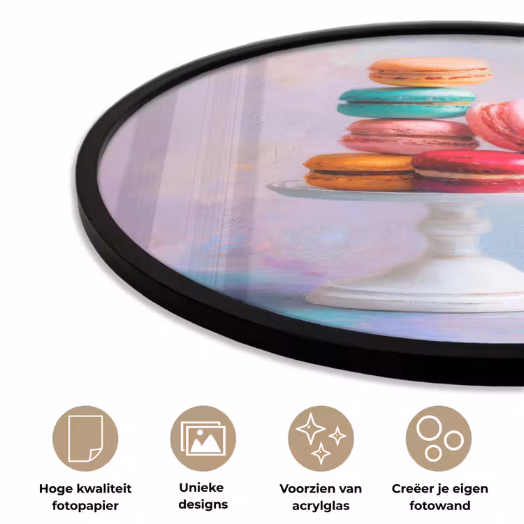 Macarons - Schaal - Pastel - Kleurrijk Fotolijst rond zonder passe partout klein -closeup_NL