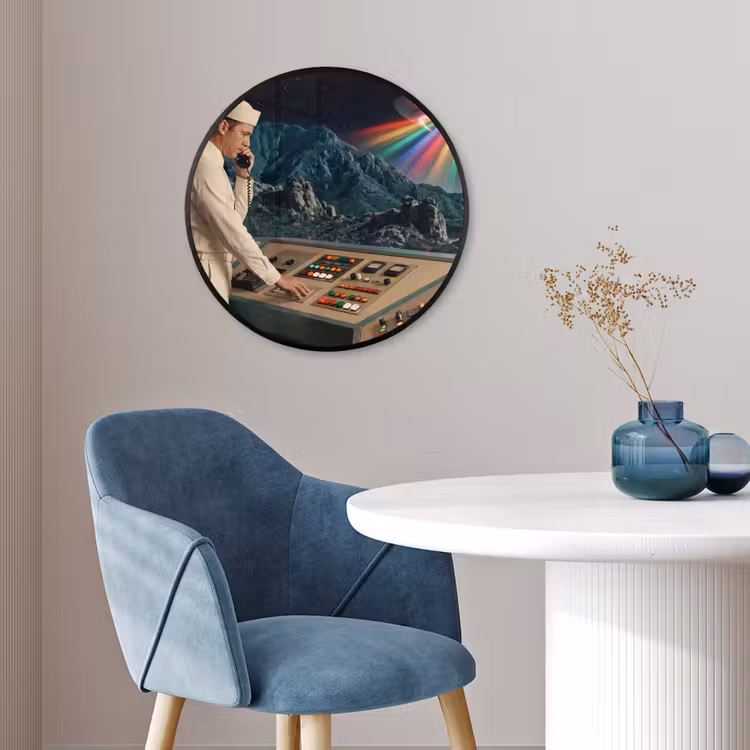 Ronde fotolijst - Man - Controlekamer - Strand - Man - Controlekamer - Strand Fotolijst rond zonder passe partout klein