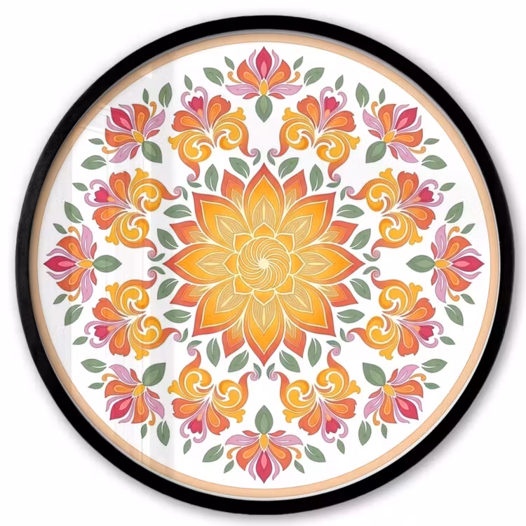 Mandala - Bloemen - Decoratie - Kleurrijk - Abstract Fotolijst rond zonder passe partout klein -3d