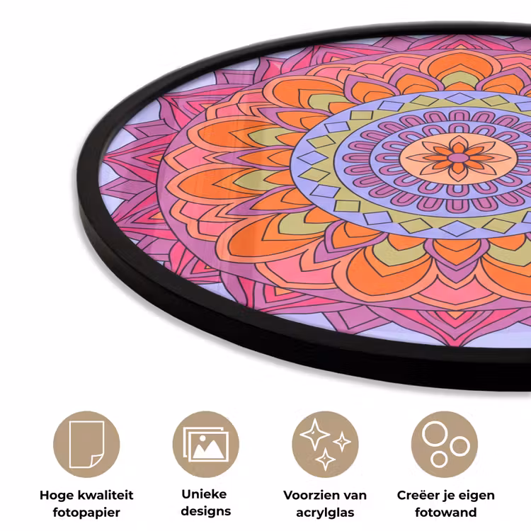 Mandala - Cirkel - Abstract - Kleurrijk - Patroon Fotolijst rond zonder passe partout klein -closeup_NL