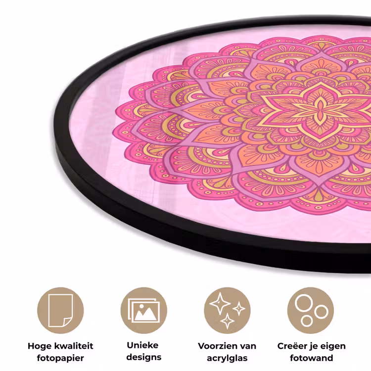 Mandala - Cirkel - Spiritueel - Oosters - Roze Fotolijst rond zonder passe partout klein -closeup_NL