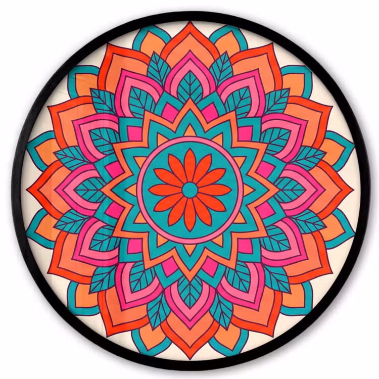 Mandala - Patroon - Abstract - Kleurrijk - Modern Fotolijst rond zonder passe partout klein -3d