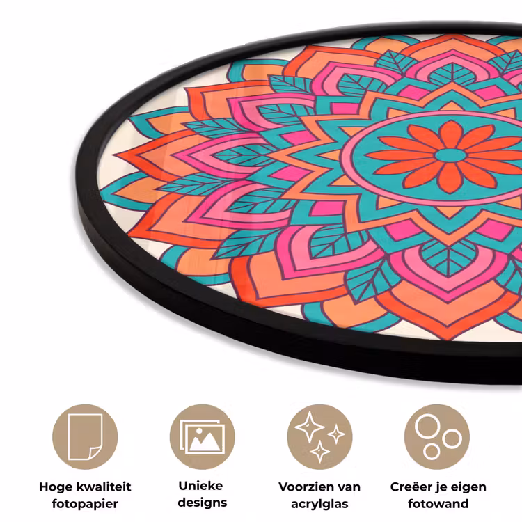 Mandala - Patroon - Abstract - Kleurrijk - Modern Fotolijst rond zonder passe partout klein -closeup_NL