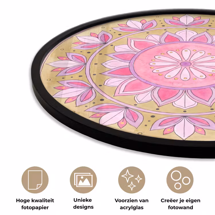 Mandala - Patroon - Kunst - Aquarel - Roze Fotolijst rond zonder passe partout klein -closeup_NL