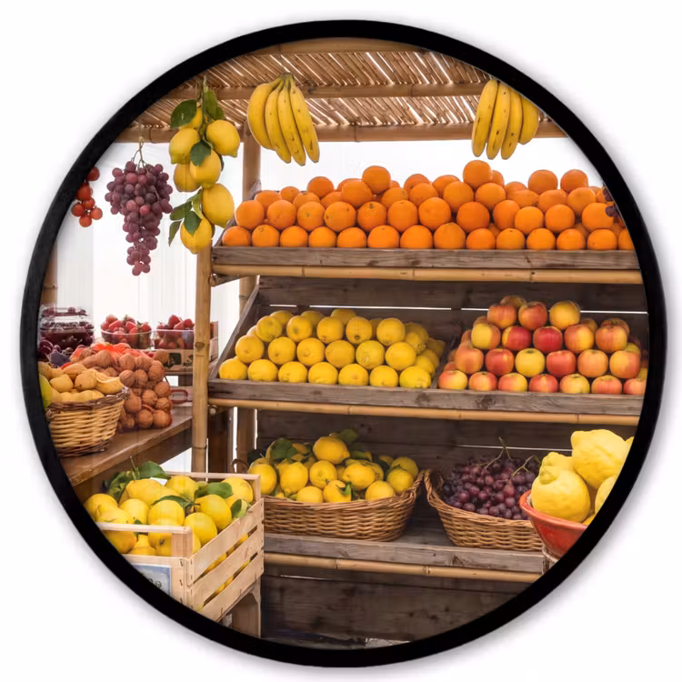 Ronde fotolijst - Marktkraam - Fruit - Vers - Marktkraam - Fruit - Vers Fotolijst rond zonder passe partout klein