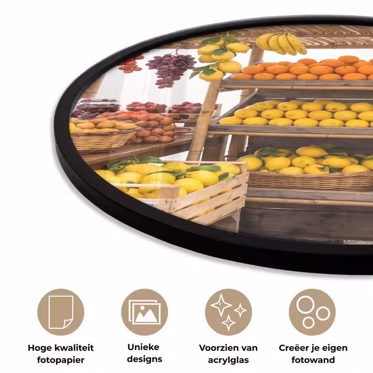 Ronde fotolijst - Marktkraam - Fruit - Vers - Marktkraam - Fruit - Vers Fotolijst rond zonder passe partout klein