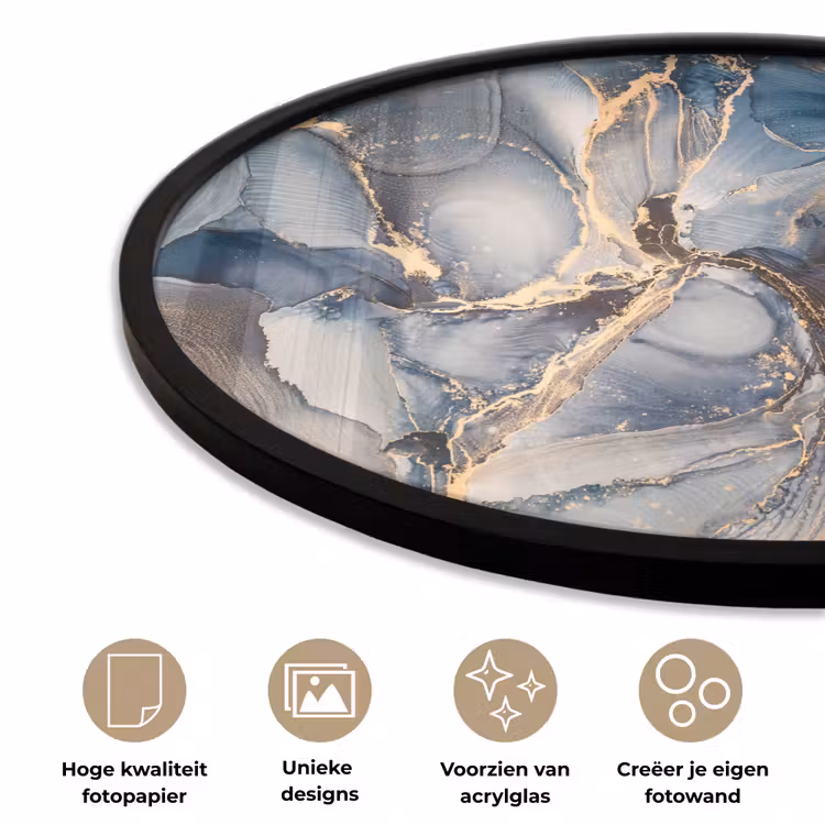 Marmer - Grijs - Blauw - Luxe - Goud Fotolijst rond zonder passe partout klein -closeup_NL